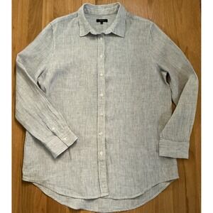 Quince Men's Long Sleeve Linen Shirt – sz Large - Indigo Blue & White Stripe